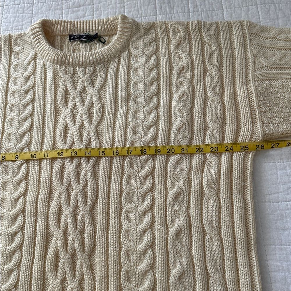 WoolOvers Men’s XL Fisherman Cable Knit Wool Sweater Cream Ivory Aran Pullover - Picture 7 of 13